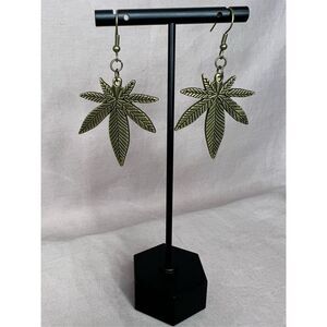 Handmade Bronze Large Pot Leaf Dangly Earrings